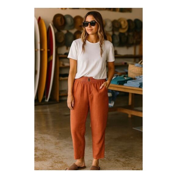 Marine Layer Elle Relaxed Crop Pants Size Medium Rust Orange Preppy Minimalist - Picture 2 of 13